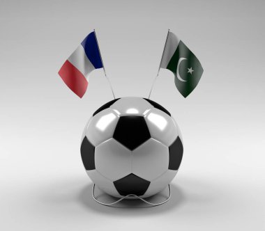 Fransa - Pakistan Futbol Bayrakları, Beyaz Arkaplan - 3D Hazırlama