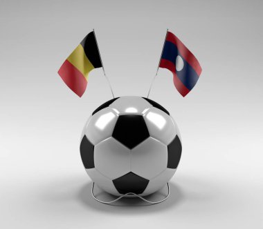 Belçika - Laos Futbol Bayrakları, Beyaz Arkaplan - 3D Render