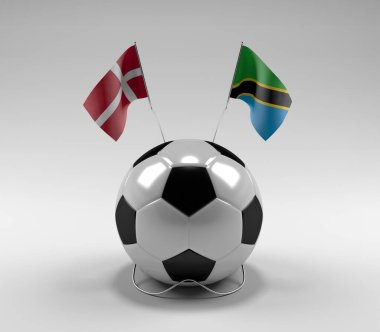 Danimarka - Tanzanya Futbol Bayrakları, Beyaz Arkaplan - 3D Render