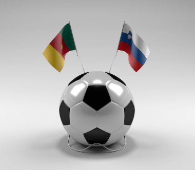 Kamerun - Slovenya Futbol Bayrakları, Beyaz Arkaplan - 3D Render