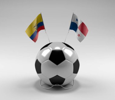 Ekvador - Panama Futbol Bayrakları, Beyaz Arkaplan - 3D Render