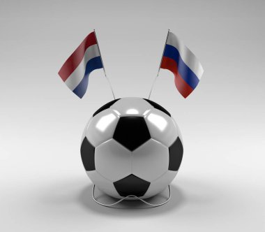 Hollanda - Rusya Futbol Bayrakları, Beyaz Arkaplan - 3D Render