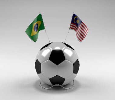 Brezilya - Malezya Futbol Bayrakları, Beyaz Arkaplan - 3D Render