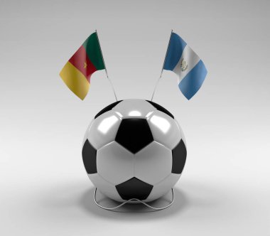 Kamerun - Guatemala Futbol Bayrakları, Beyaz Arkaplan - 3D Render