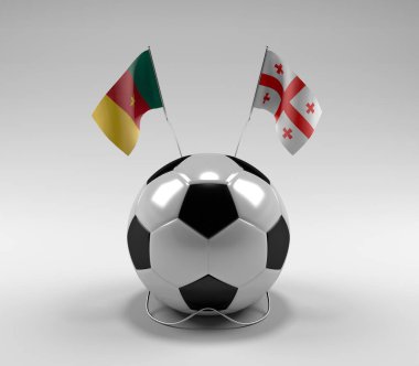 Kamerun - Georgia Futbol Bayrakları, Beyaz Arkaplan - 3D Render