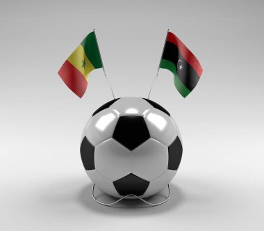 Senegal - Libya Futbol Bayrakları, Beyaz Arkaplan - 3D Render