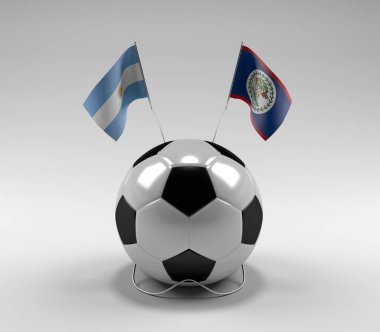 Arjantin - Belize Futbol Bayrakları, Beyaz Arkaplan - 3D Render