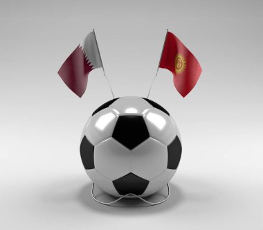 Katar - Kırgızistan Futbol Bayrakları, Beyaz Arkaplan - 3D Render