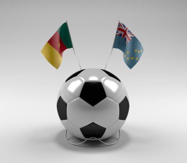 Kamerun - Tuvalu Futbol Bayrakları, Beyaz Arkaplan - 3D Render