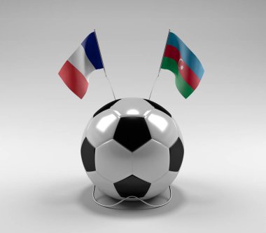 Fransa - Azerbaycan Futbol Bayrakları, Beyaz Arkaplan - 3D Render