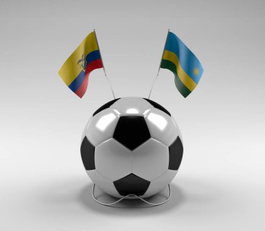 Ekvador - Ruanda Futbol Bayrakları, Beyaz Arkaplan - 3D Render