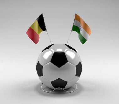 Belçika - Hindistan Futbol Bayrakları, Beyaz Arkaplan - 3D Render