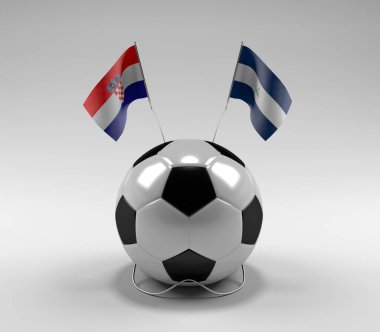 Hırvatistan - Nikaragua Futbol Bayrakları, Beyaz Arkaplan - 3D Render