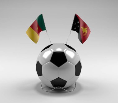 Kamerun - Papua-Yeni-Gine Futbol Bayrakları, Beyaz Arkaplan - 3D Render