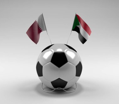 Katar - Sudan Futbol Bayrakları, Beyaz Arkaplan - 3D Render