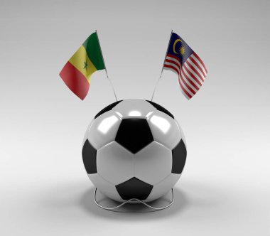 Senegal - Malezya Futbol Bayrakları, Beyaz Arkaplan - 3D Render