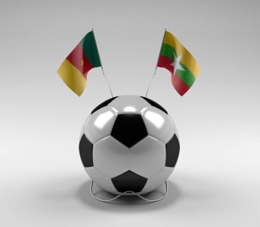 Kamerun - Myanmar Futbol Bayrakları, Beyaz Arkaplan - 3D Render