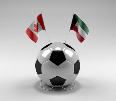 Kanada - Kuveyt Futbol Bayrakları, Beyaz Arkaplan - 3D Render
