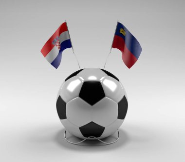 Hırvatistan - Lihtenştayn Futbol Bayrakları, Beyaz Arkaplan - 3D Render