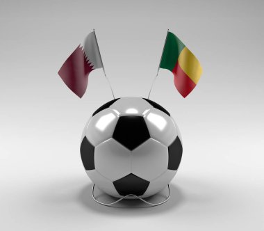 Katar - Benin Futbol Bayrakları, Beyaz Arkaplan - 3D Render