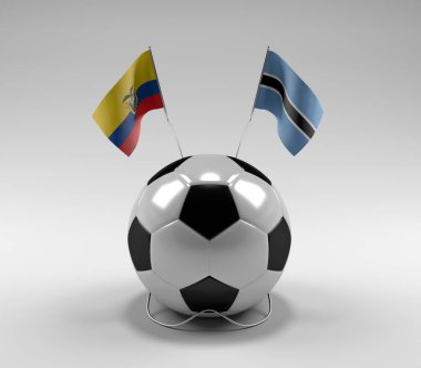 Ekvador - Botswana Futbol Bayrakları, Beyaz Arkaplan - 3D Render