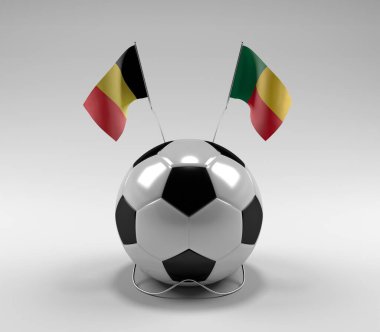 Belçika - Benin Futbol Bayrakları, Beyaz Arkaplan - 3D Render