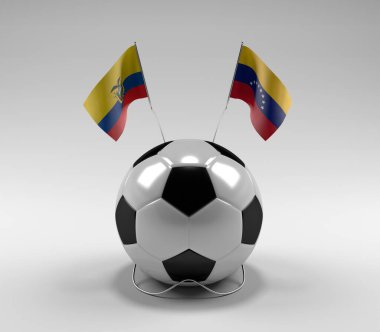 Ekvador - Venezuela Futbol Bayrakları, Beyaz Arkaplan - 3D Render