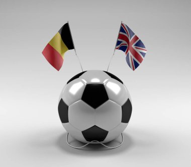 Belçika - Birleşik Krallık Futbol Bayrakları, Beyaz Arkaplan - 3D Render