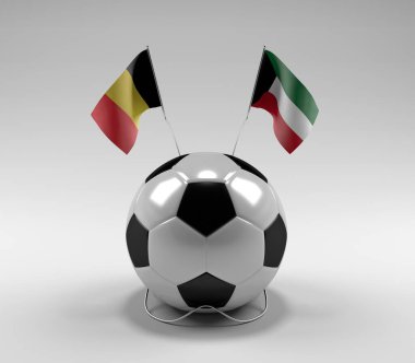 Belçika - Kuveyt Futbol Bayrakları, Beyaz Arkaplan - 3D Render