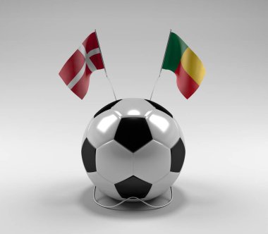 Danimarka - Benin Futbol Bayrakları, Beyaz Arkaplan - 3D Render
