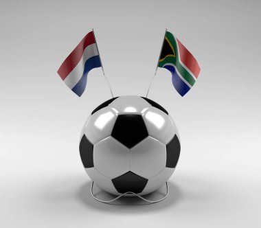 Hollanda - Güney Afrika Futbol Bayrakları, Beyaz Arkaplan - 3D Render