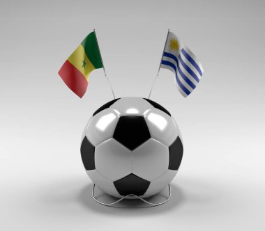 Senegal - Uruguay Futbol Bayrakları, Beyaz Arkaplan - 3D Render