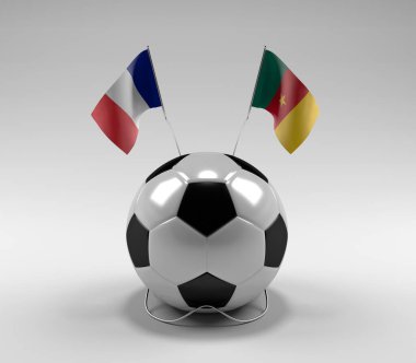 Fransa - Kamerun Futbol Bayrakları, Beyaz Arkaplan - 3D Render