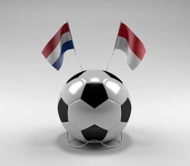 Hollanda - Monako Futbol Bayrakları, Beyaz Arkaplan - 3D Render
