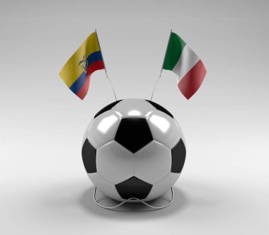 Ekvador - İtalya Futbol Bayrakları, Beyaz Arkaplan - 3D Render