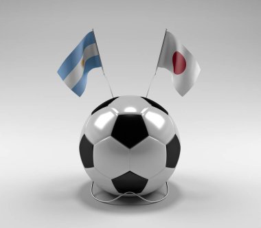 Arjantin - Japonya Futbol Bayrakları, Beyaz Arkaplan - 3D Render