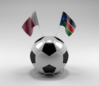 Katar - Güney Sudan Futbol Bayrakları, Beyaz Arkaplan - 3D Render