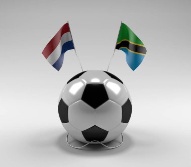 Hollanda - Tanzanya Futbol Bayrakları, Beyaz Arkaplan - 3D Render
