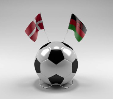 Danimarka - Malawi Futbol Bayrakları, Beyaz Arkaplan - 3D Render