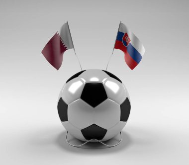 Katar - Slovakya Futbol Bayrakları, Beyaz Arkaplan - 3D Render