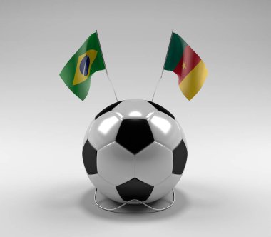 Brezilya - Kamerun Futbol Bayrakları, Beyaz Arkaplan - 3D Render