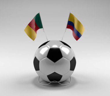 Kamerun - Kolombiya Futbol Bayrakları, Beyaz Arkaplan - 3D Render