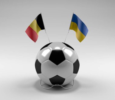 Belçika - Ukrayna Futbol Bayrakları, Beyaz Arkaplan - 3D Render