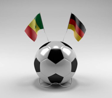 Senegal - Almanya Futbol Bayrakları, Beyaz Arkaplan - 3D Render