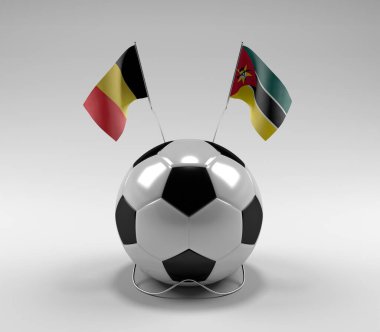Belçika - Mozambik Futbol Bayrakları, Beyaz Arkaplan - 3D Render