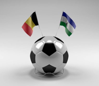 Belçika - Lesotho Futbol Bayrakları, Beyaz Arkaplan - 3D Render