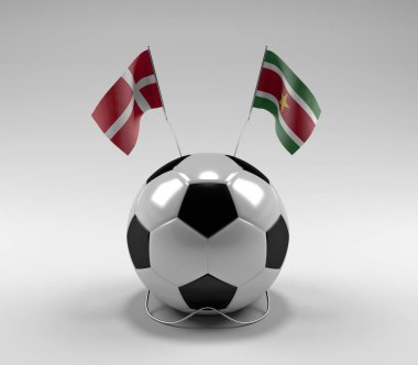 Danimarka - Surinam Futbol Bayrakları, Beyaz Arkaplan - 3D Render