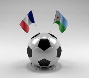 Fransa - Cibuti Futbol Bayrakları, Beyaz Arkaplan - 3D Render