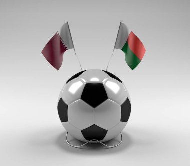 Katar - Madagaskar Futbol Bayrakları, Beyaz Arkaplan - 3D Render