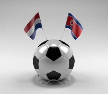 Hollanda - Kuzey Kore Futbol Bayrakları, Beyaz Arkaplan - 3D Render